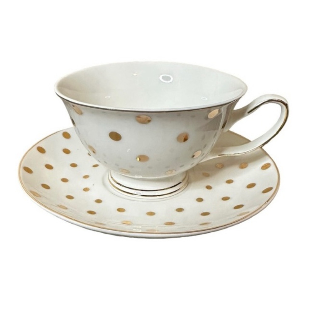 Grace Teaware Gold And White Polkadot Teacup And Saucer